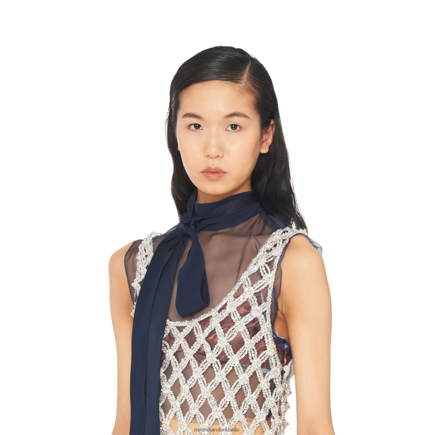 IE Miu MiuReady To Wear Embroidered Rhinestone Mesh Dress Crystal XJN62J418