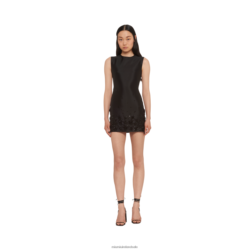IE Miu MiuReady To Wear Embroidered Silk And Wool Mini-dress Black XJN62J404