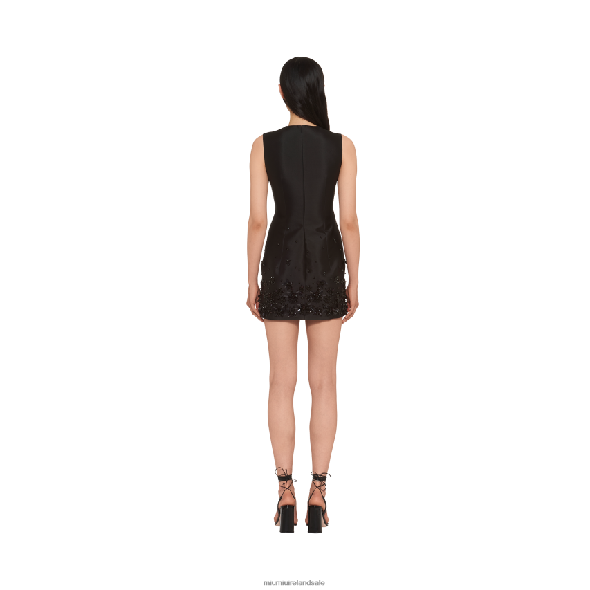 IE Miu MiuReady To Wear Embroidered Silk And Wool Mini-dress Black XJN62J404