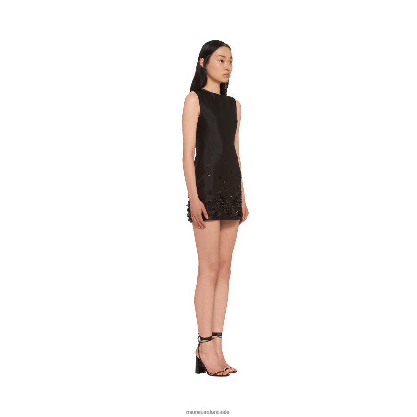 IE Miu MiuReady To Wear Embroidered Silk And Wool Mini-dress Black XJN62J404