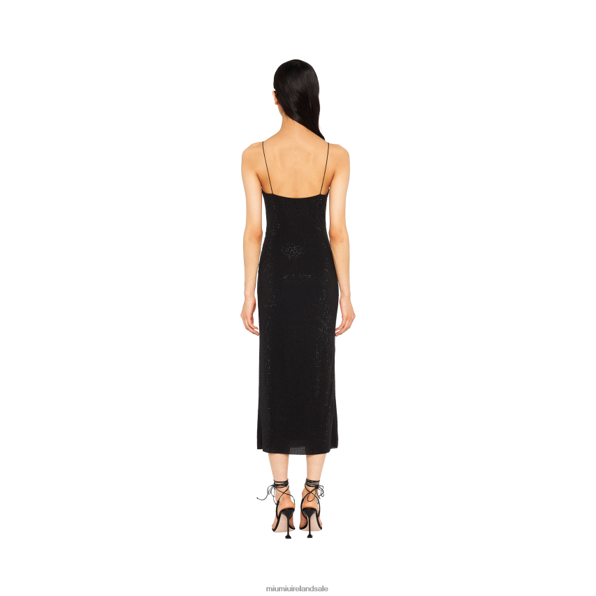 IE Miu MiuReady To Wear Embroidered Stretch Georgette Dress Black XJN62J394