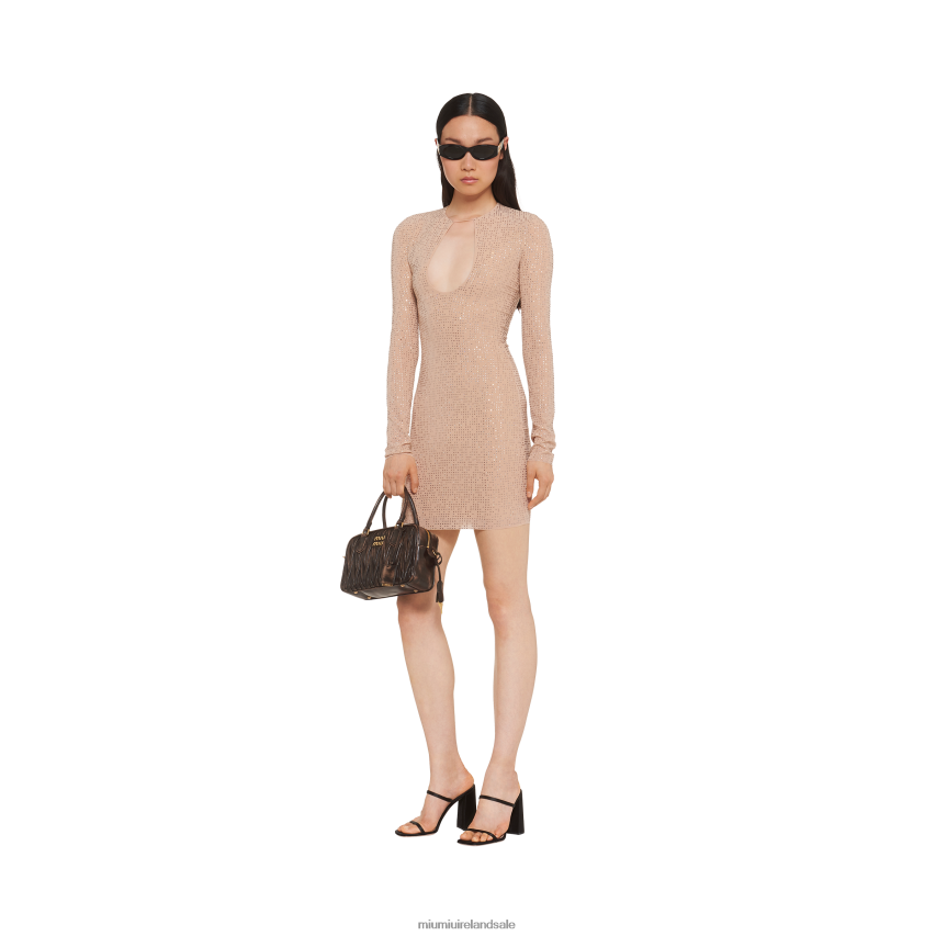 IE Miu MiuReady To Wear Embroidered Stretch Georgette Mini-dress Cameo XJN62J398