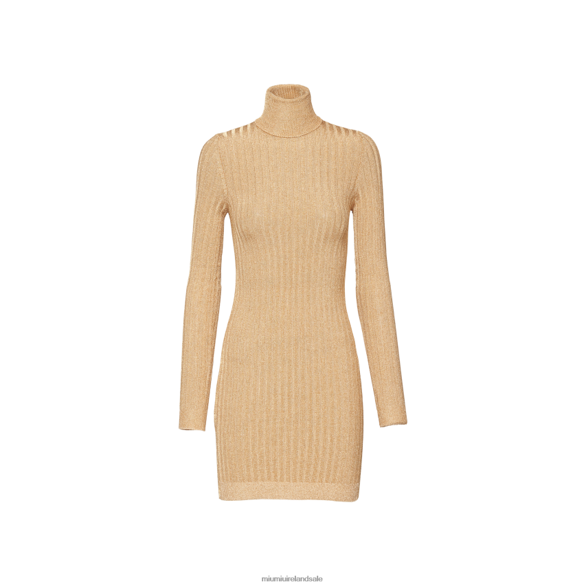 IE Miu MiuReady To Wear High-neck Lame Dress Gold XJN62J414