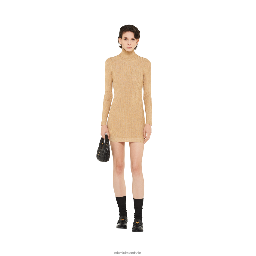 IE Miu MiuReady To Wear High-neck Lame Dress Gold XJN62J414