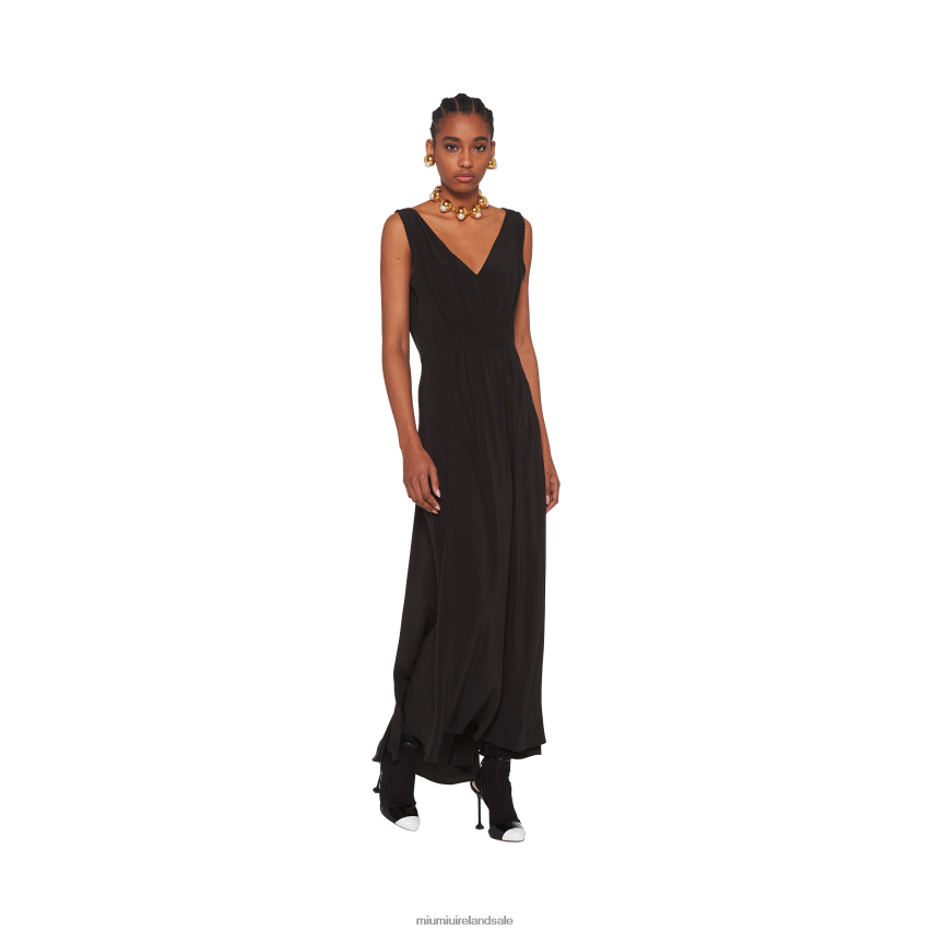 IE Miu MiuReady To Wear Long Crepe De Chine Dress Black XJN62J441