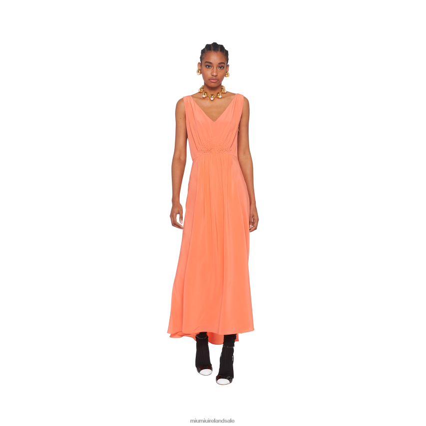 IE Miu MiuReady To Wear Long Crepe De Chine Dress Coral XJN62J442