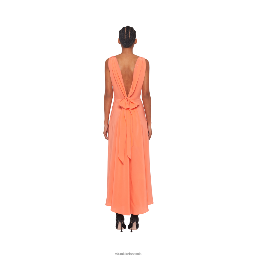 IE Miu MiuReady To Wear Long Crepe De Chine Dress Coral XJN62J442