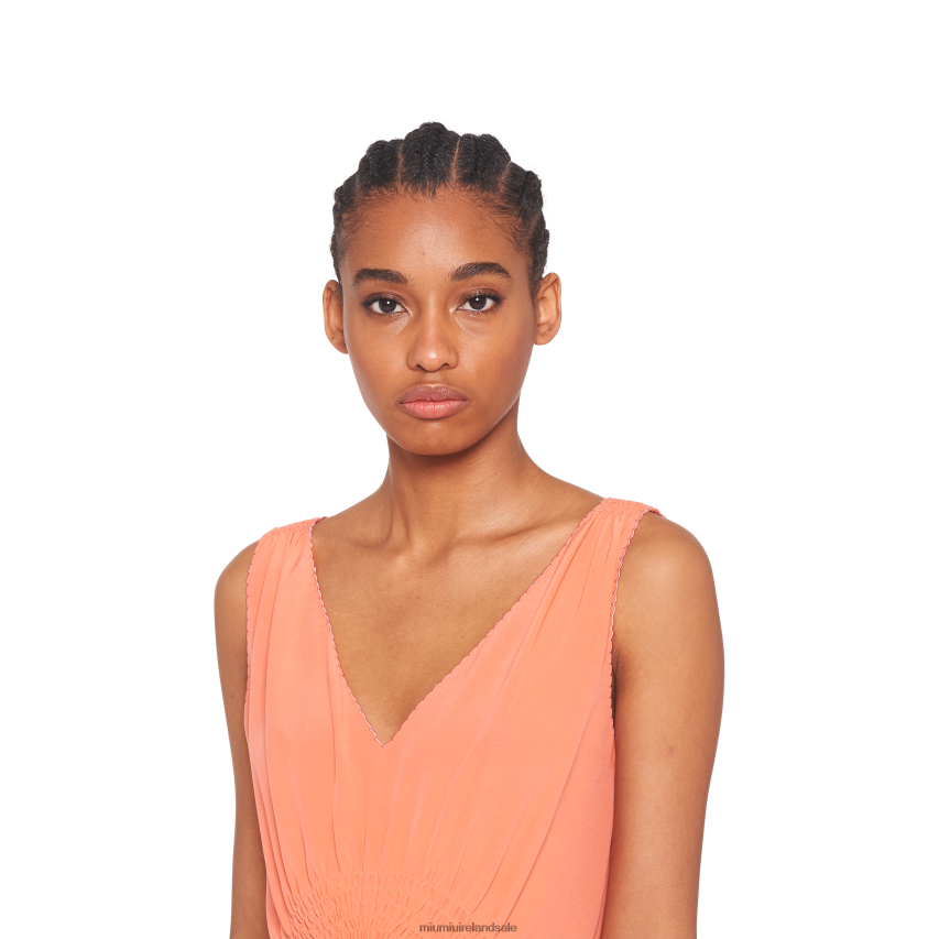 IE Miu MiuReady To Wear Long Crepe De Chine Dress Coral XJN62J442