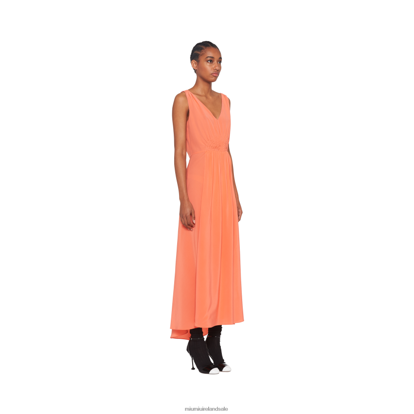 IE Miu MiuReady To Wear Long Crepe De Chine Dress Coral XJN62J442
