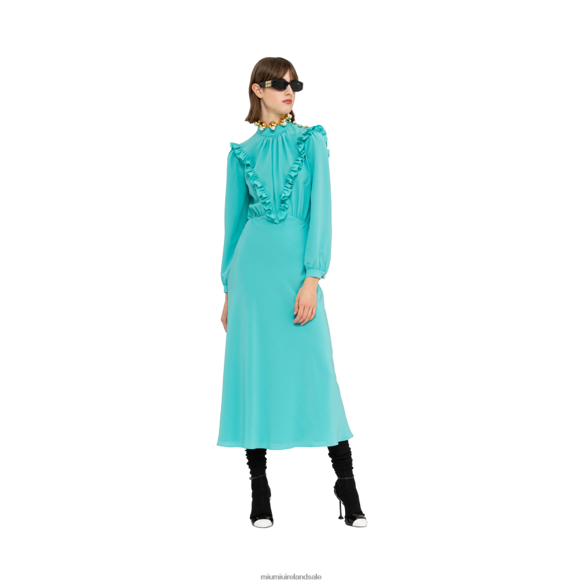 IE Miu MiuReady To Wear Long Crepe De Chine Dress Turquoise XJN62J425