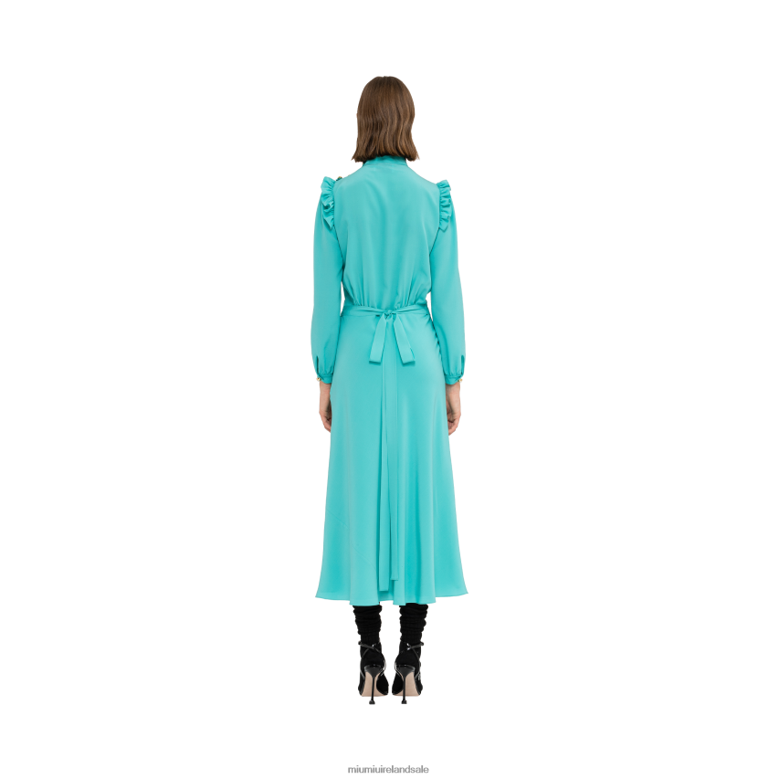 IE Miu MiuReady To Wear Long Crepe De Chine Dress Turquoise XJN62J425
