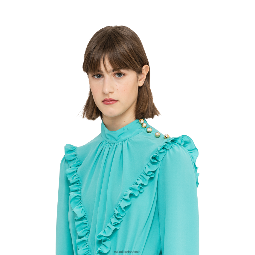 IE Miu MiuReady To Wear Long Crepe De Chine Dress Turquoise XJN62J425