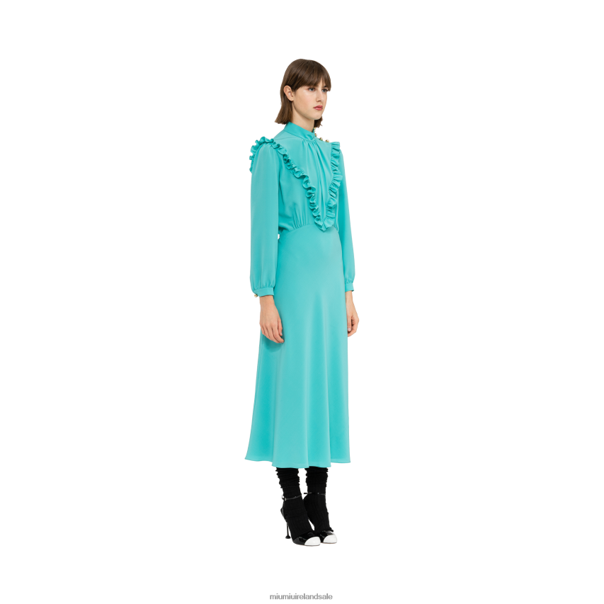 IE Miu MiuReady To Wear Long Crepe De Chine Dress Turquoise XJN62J425