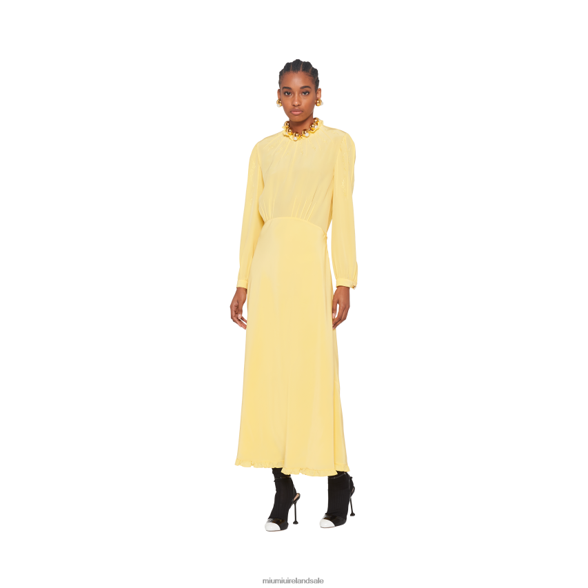 IE Miu MiuReady To Wear Long Embroidered Crepe De Chine Dress Cream XJN62J444