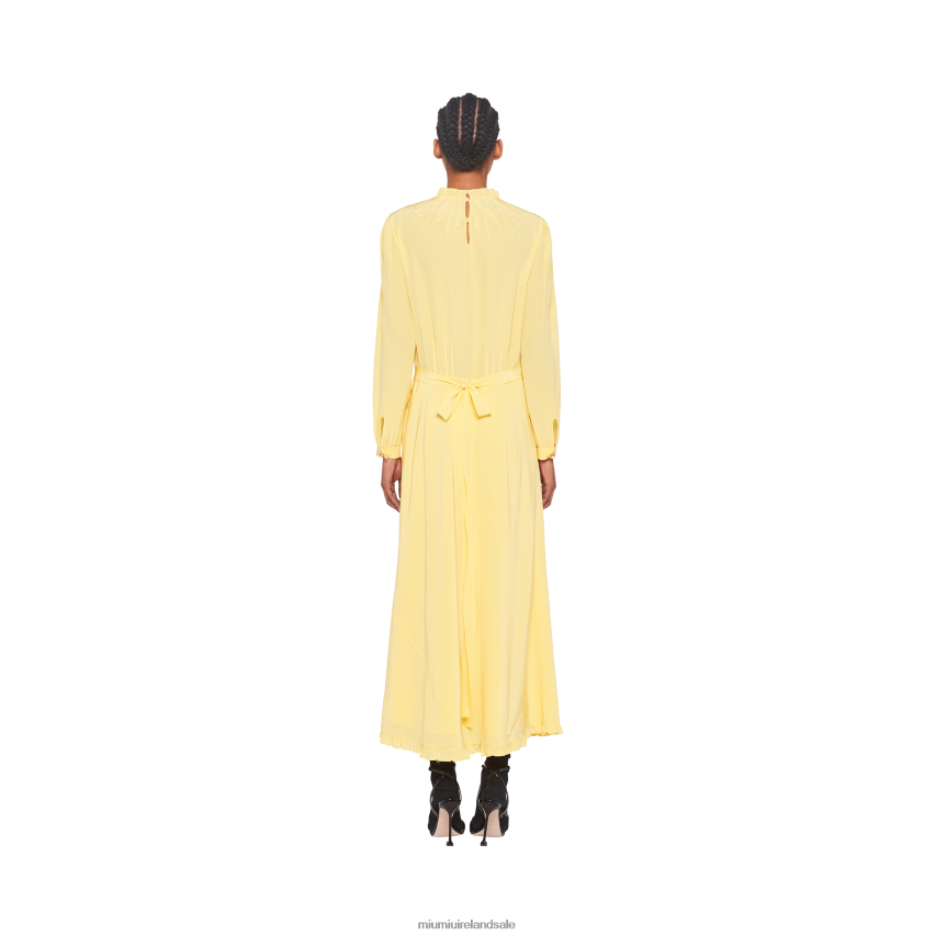 IE Miu MiuReady To Wear Long Embroidered Crepe De Chine Dress Cream XJN62J444