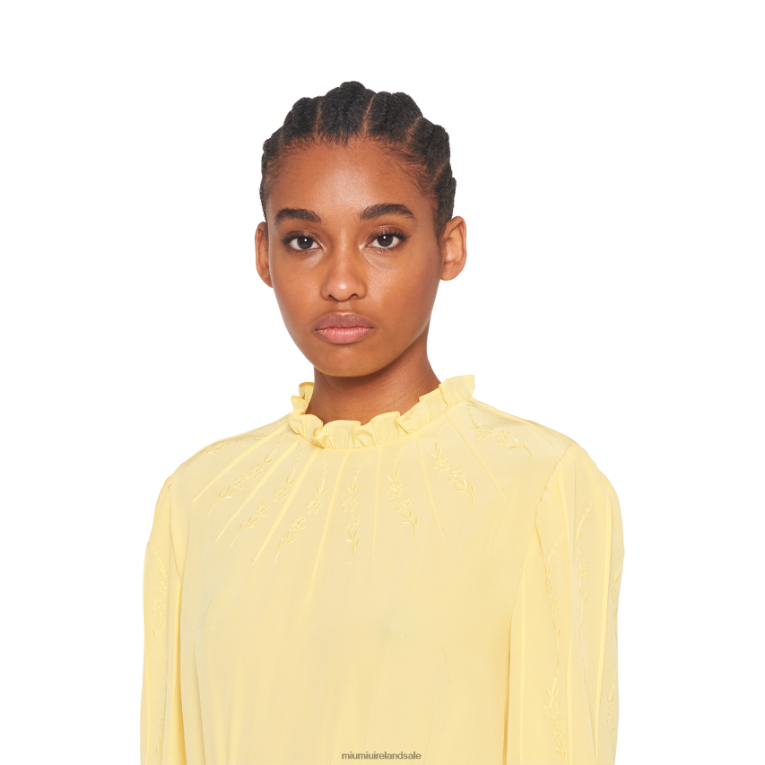 IE Miu MiuReady To Wear Long Embroidered Crepe De Chine Dress Cream XJN62J444