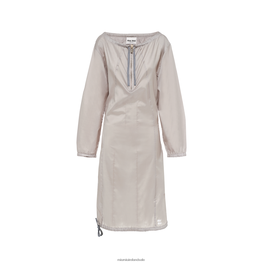 IE Miu MiuReady To Wear Long-sleeved Technical Silk Dress Cloudy Gray XJN62J365