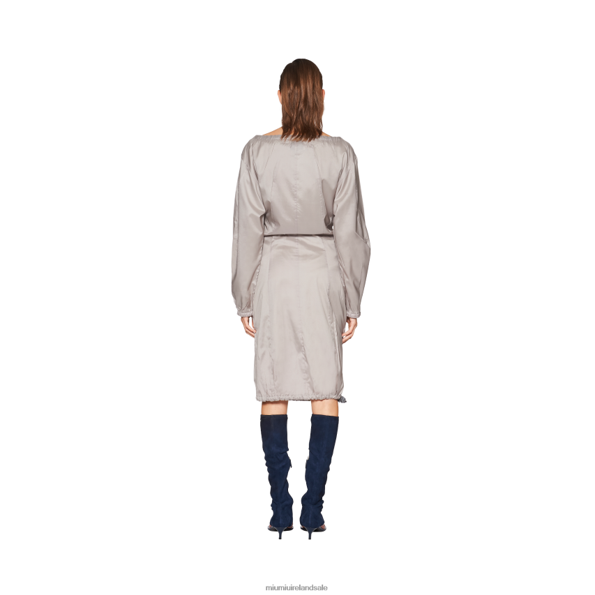 IE Miu MiuReady To Wear Long-sleeved Technical Silk Dress Cloudy Gray XJN62J365
