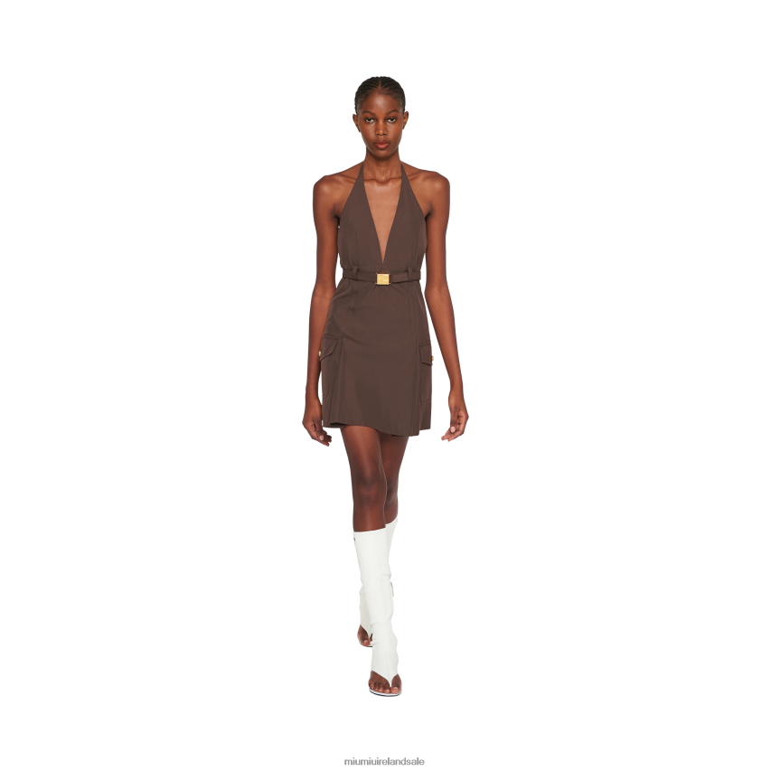 IE Miu MiuReady To Wear Panama Cotton Mini-dress Cocoa Brown XJN62J348