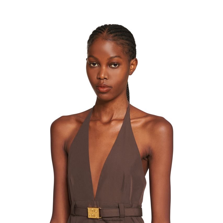 IE Miu MiuReady To Wear Panama Cotton Mini-dress Cocoa Brown XJN62J348