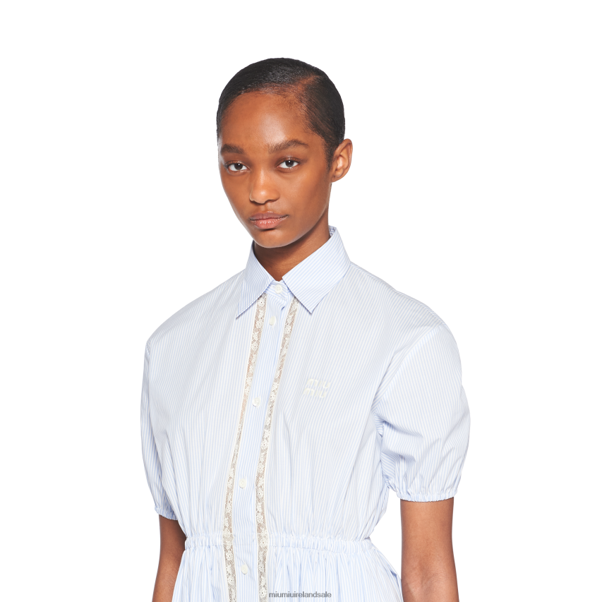 IE Miu MiuReady To Wear Poplin Long Dress White/Light Blue XJN62J355