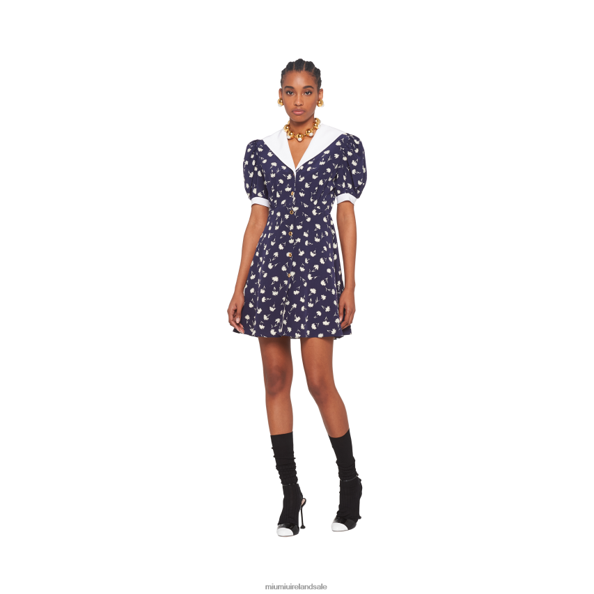 IE Miu MiuReady To Wear Printed Crepe De Chine Mini-dress Blue/Ivory XJN62J436