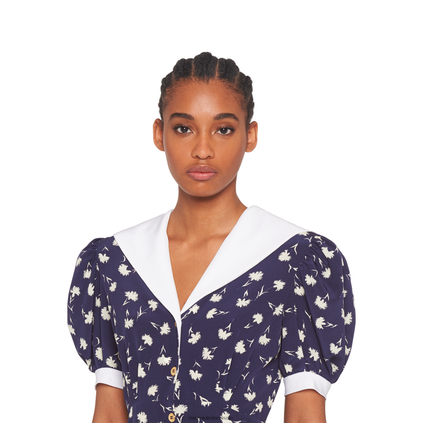IE Miu MiuReady To Wear Printed Crepe De Chine Mini-dress Blue/Ivory XJN62J436