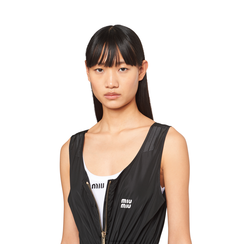 IE Miu MiuReady To Wear Sleeveless Technical Silk Dress Black XJN62J371