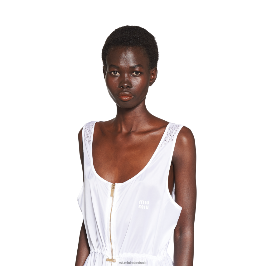 IE Miu MiuReady To Wear Sleeveless Technical Silk Dress White XJN62J372