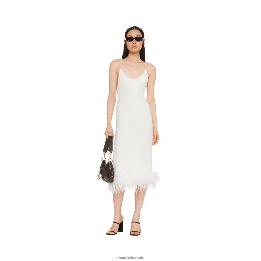 IE Miu MiuReady To Wear Stretch Cady Dress With Feathers White XJN62J397