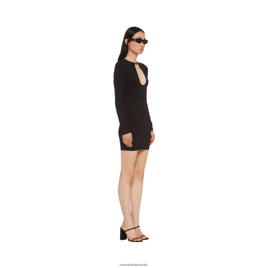 IE Miu MiuReady To Wear Stretch Jersey Mini-dress Black XJN62J399