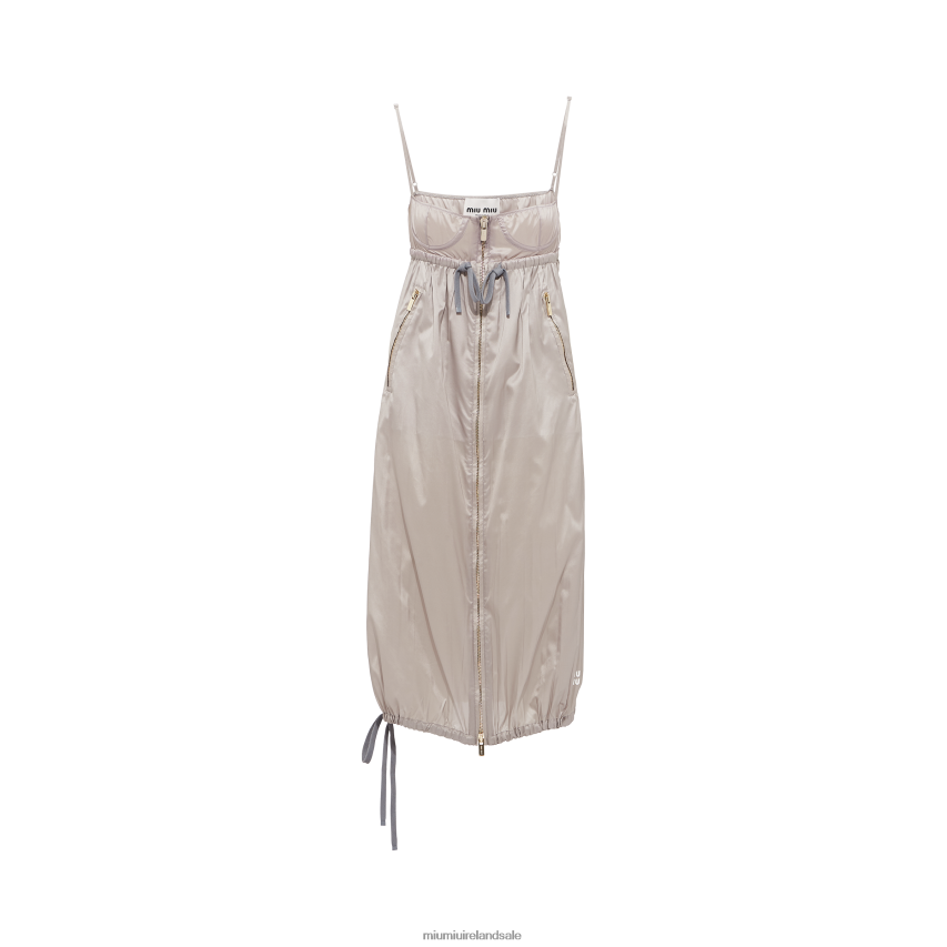 IE Miu MiuReady To Wear Technical Silk Bustier Dress Cloudy Gray XJN62J366