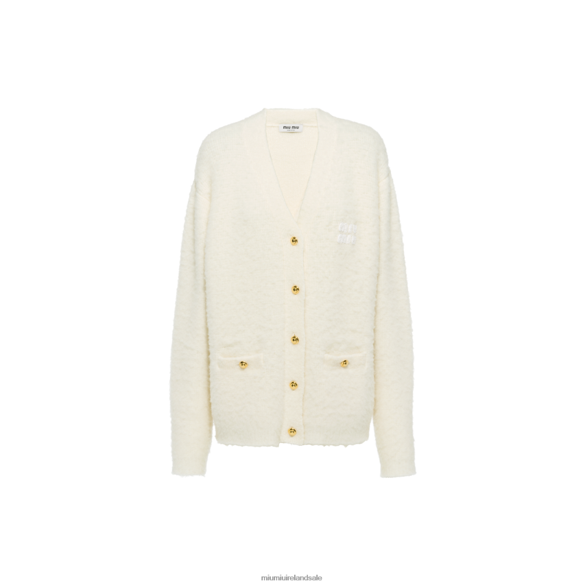 IE Miu MiuReady To Wear Boucle Cardigan White XJN62J774