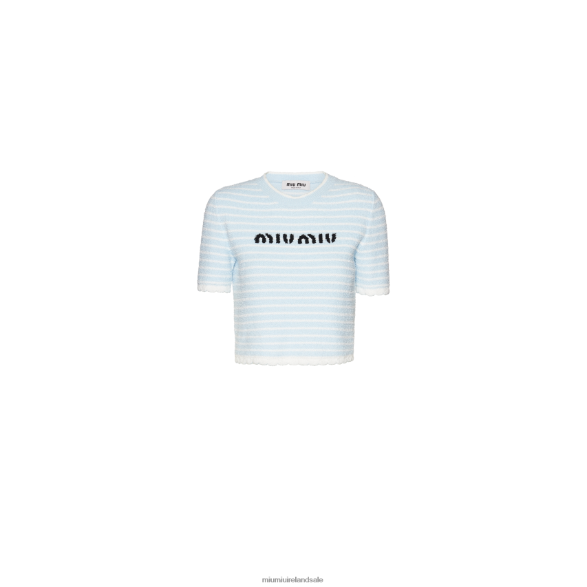 IE Miu MiuReady To Wear Boucle Cotton Crew-neck Sweater Astro/White XJN62J751