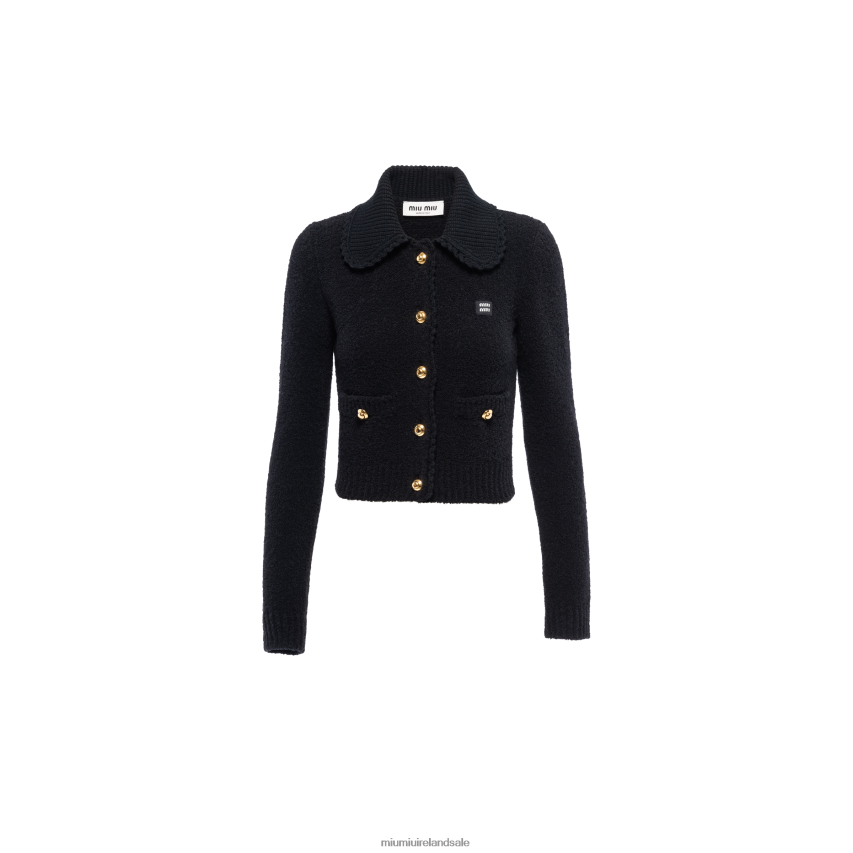 IE Miu MiuReady To Wear Boucle Cropped Cardigan Black XJN62J803