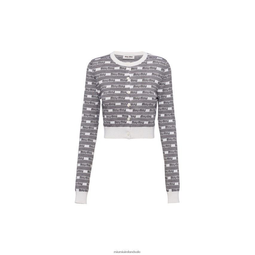 IE Miu MiuReady To Wear Cashmere And Silk Cardigan White/Black XJN62J737