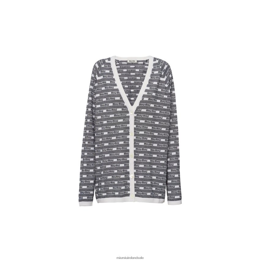 IE Miu MiuReady To Wear Cashmere And Silk Cardigan White/Black XJN62J739