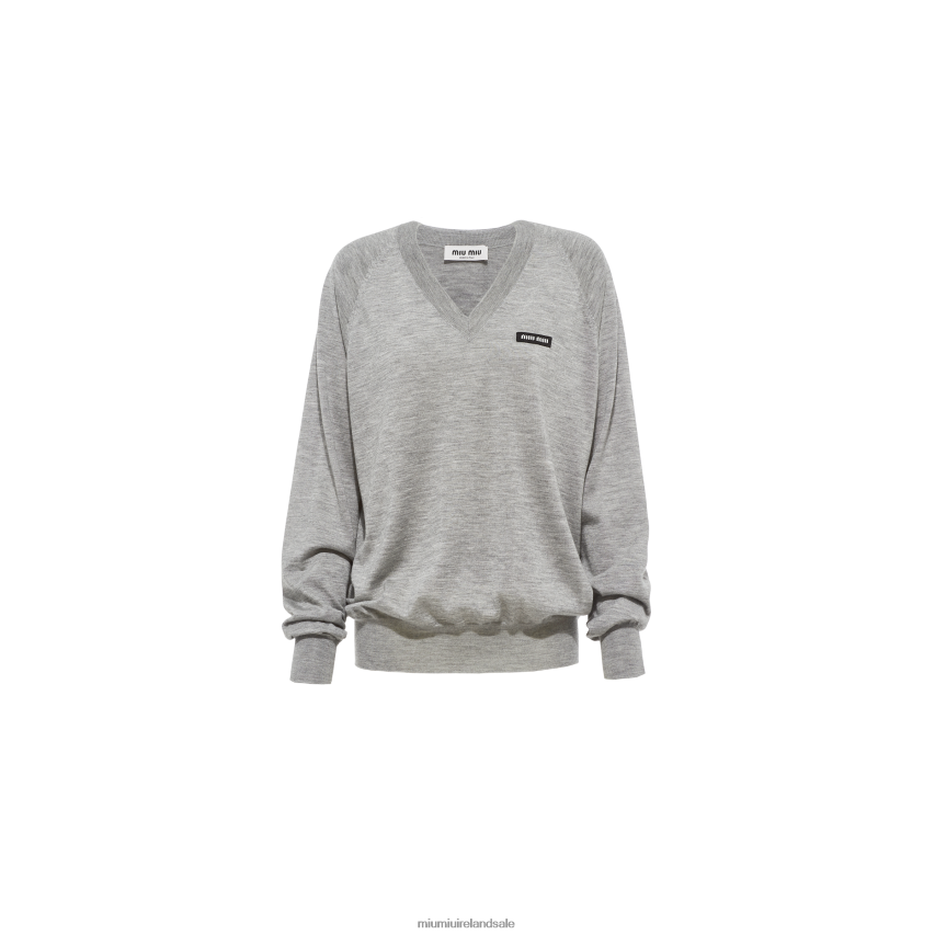 IE Miu MiuReady To Wear Cashmere And Silk V-neck Sweater Grey XJN62J792