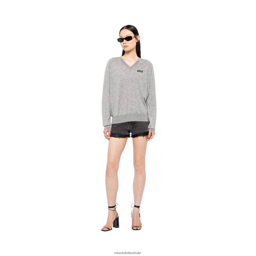 IE Miu MiuReady To Wear Cashmere And Silk V-neck Sweater Grey XJN62J792