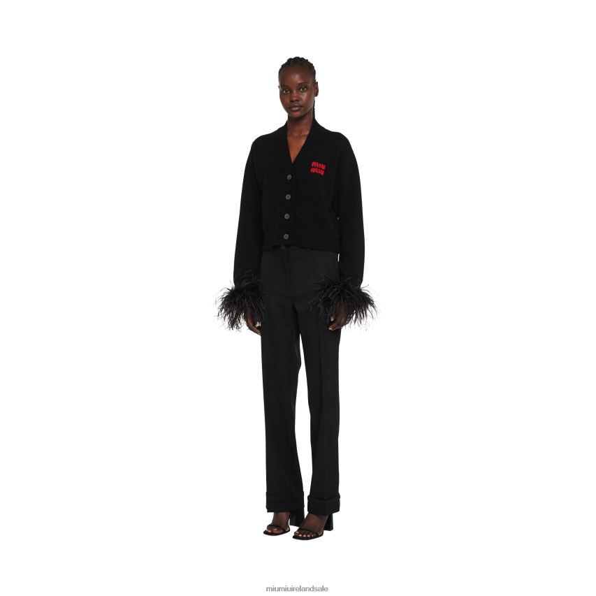 IE Miu MiuReady To Wear Cashmere Cardigan With Feathers Black XJN62J778