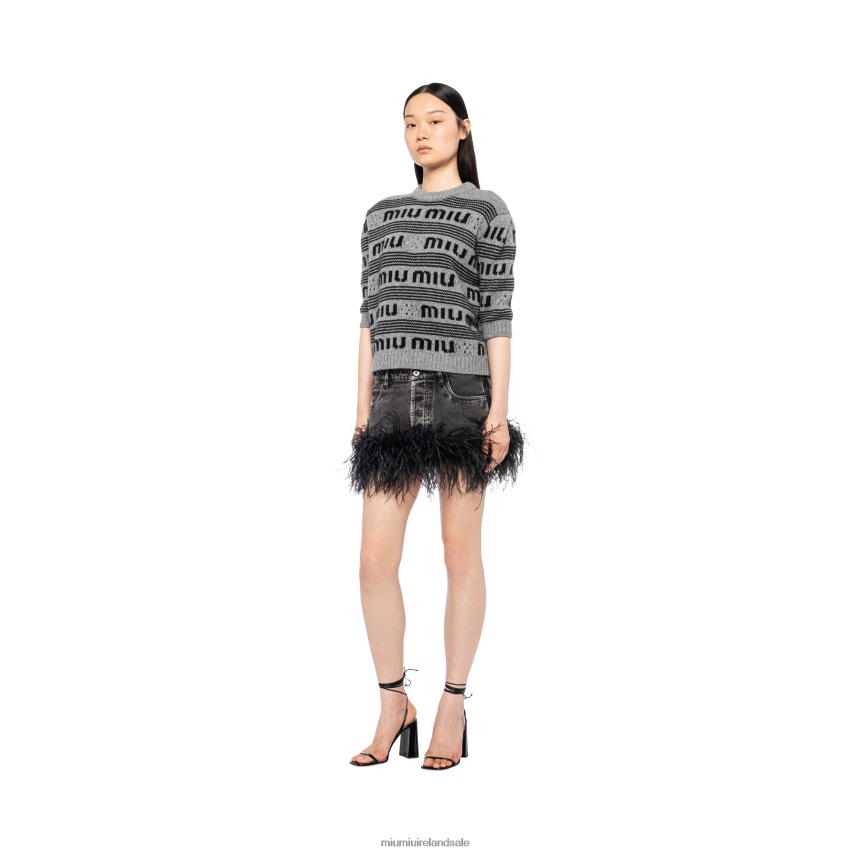 IE Miu MiuReady To Wear Cashmere Crew-neck Sweater Gray/Black XJN62J789