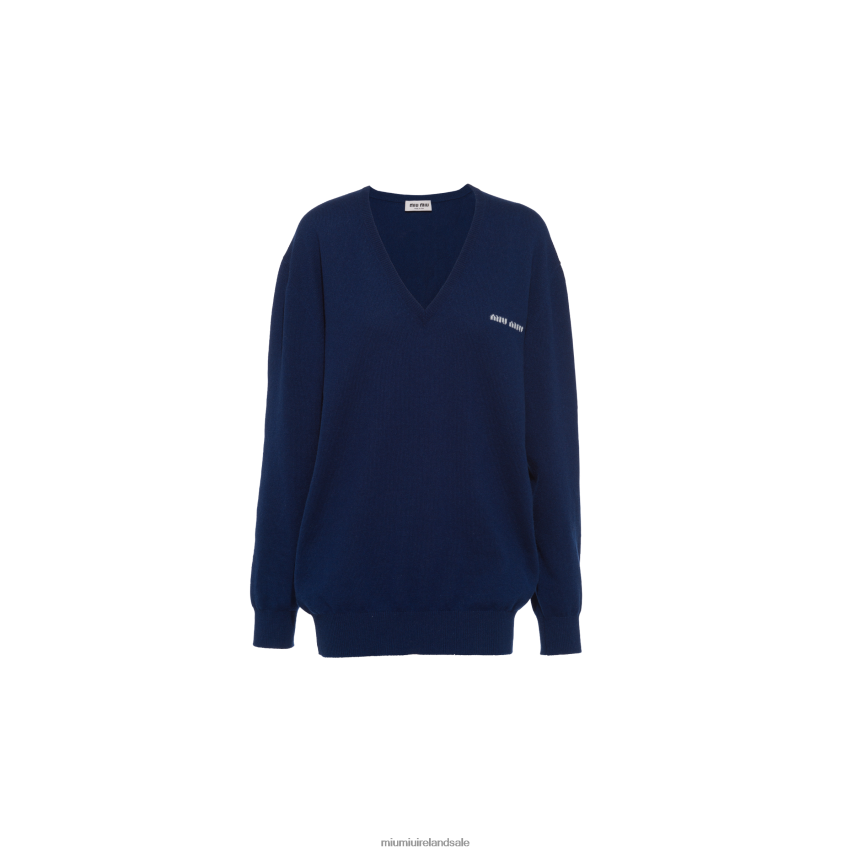 IE Miu MiuReady To Wear Cashmere Sweater With Logo Cobalt Blue XJN62J800