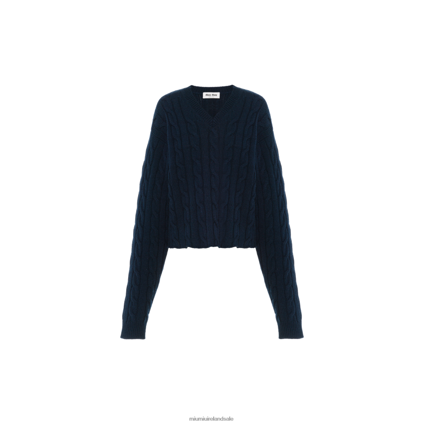 IE Miu MiuReady To Wear Cashmere V-neck Sweater Navy XJN62J831