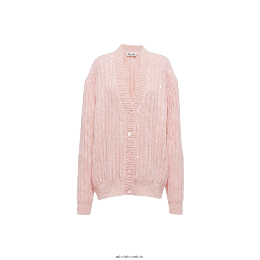 IE Miu MiuReady To Wear Embellished Mohair Cardigan Alabaster Pink XJN62J813