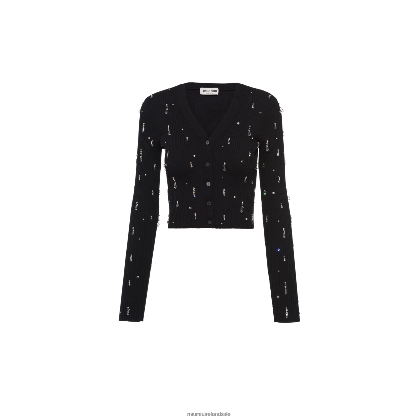 IE Miu MiuReady To Wear Embroidered Wool Cardigan Black XJN62J807