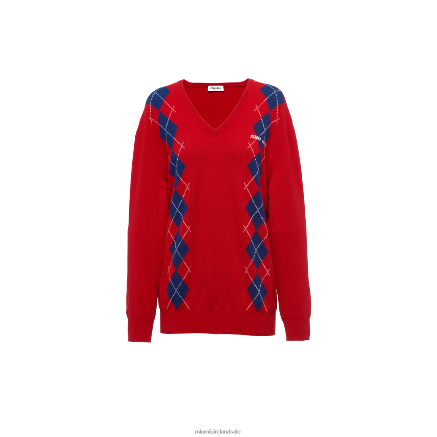 IE Miu MiuReady To Wear Intarsia Knit Cashmere Sweater Red XJN62J799
