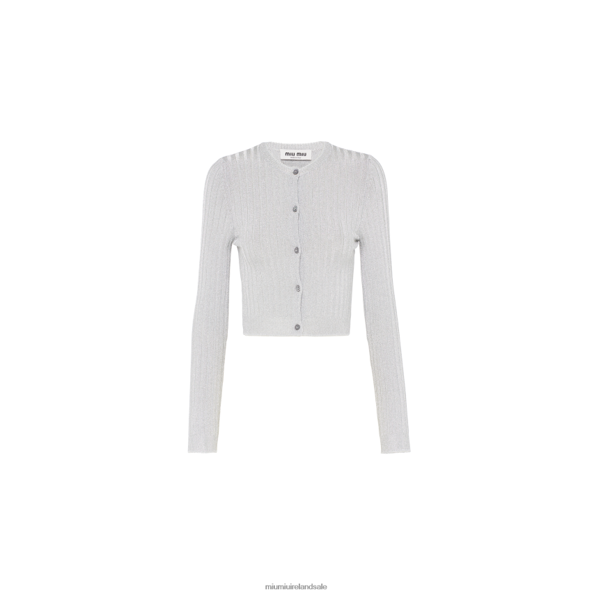 IE Miu MiuReady To Wear Lame Cardigan Silver XJN62J780