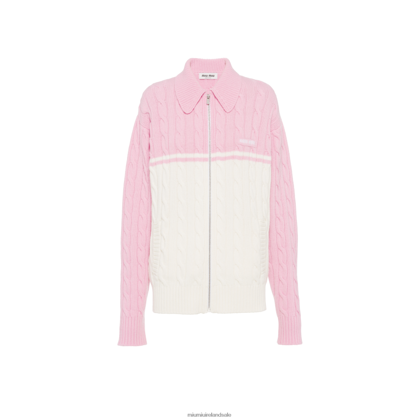 IE Miu MiuReady To Wear Oversized Wool And Cashmere Cardigan White/Pink XJN62J810