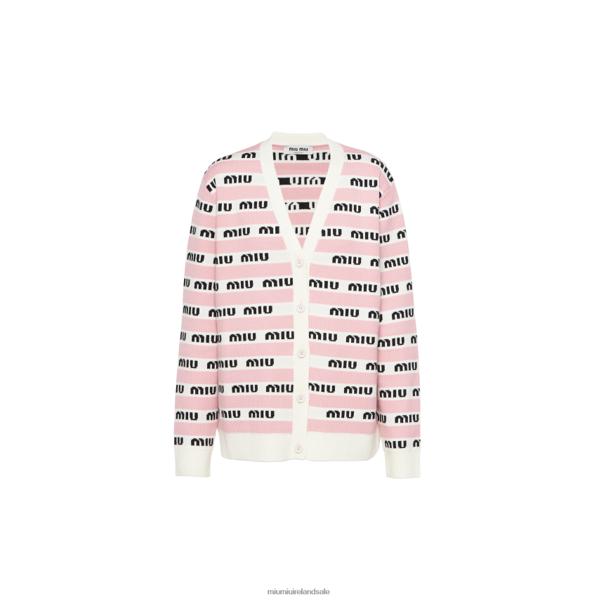 IE Miu MiuReady To Wear Wool Cardigan White/Alabaster Pink XJN62J748