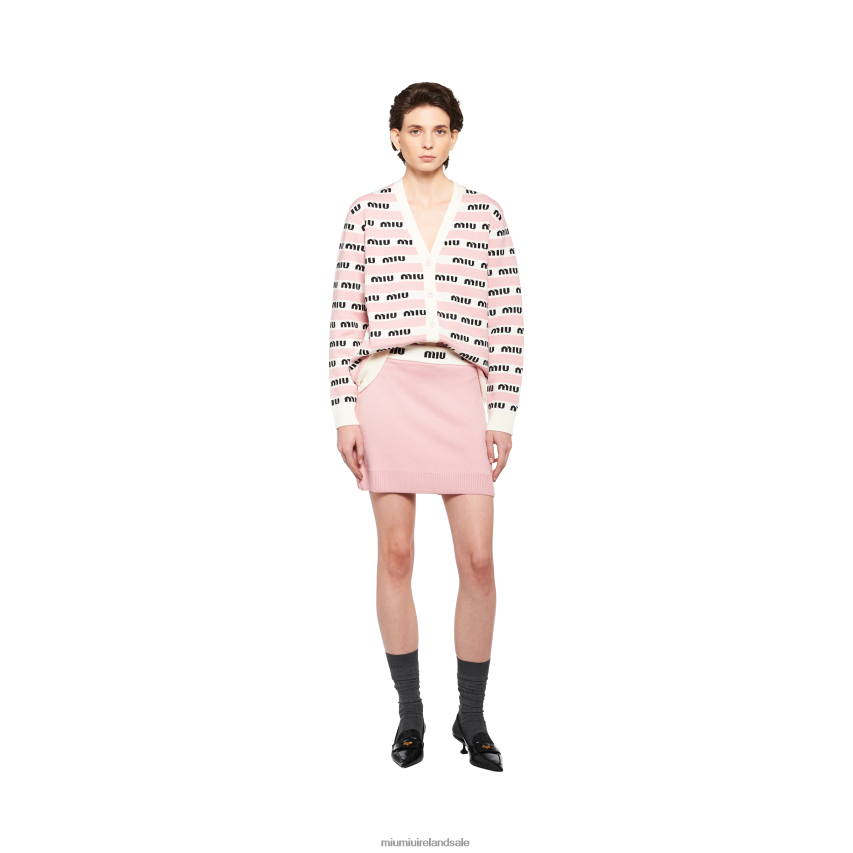 IE Miu MiuReady To Wear Wool Cardigan White/Alabaster Pink XJN62J748